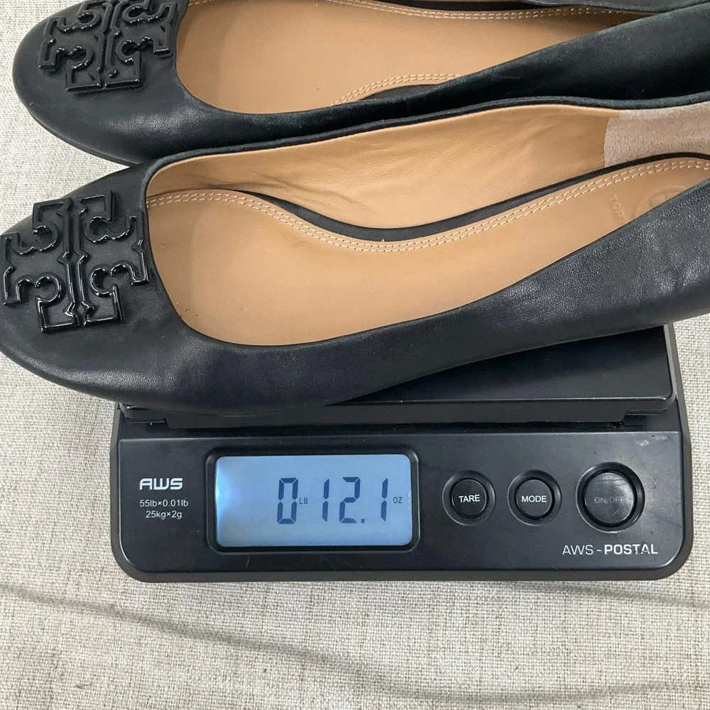 Tory Burch Claire Ballet Flats Women 9 Black Leather Enamel Logo Classic Luxury